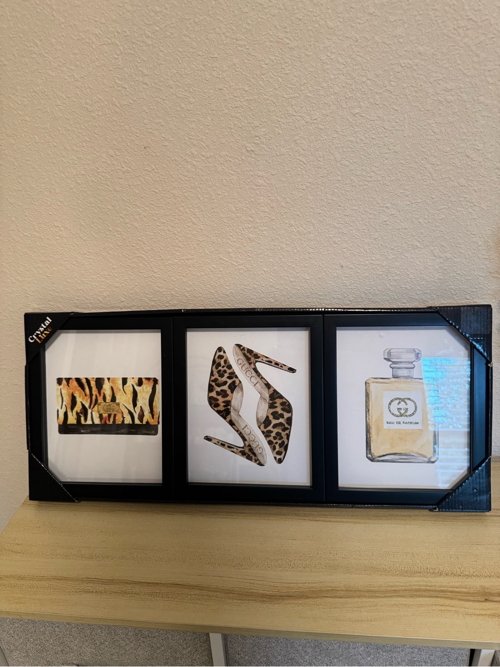 Triple Black Frame Wall Art with Leopard and Perfume Prints